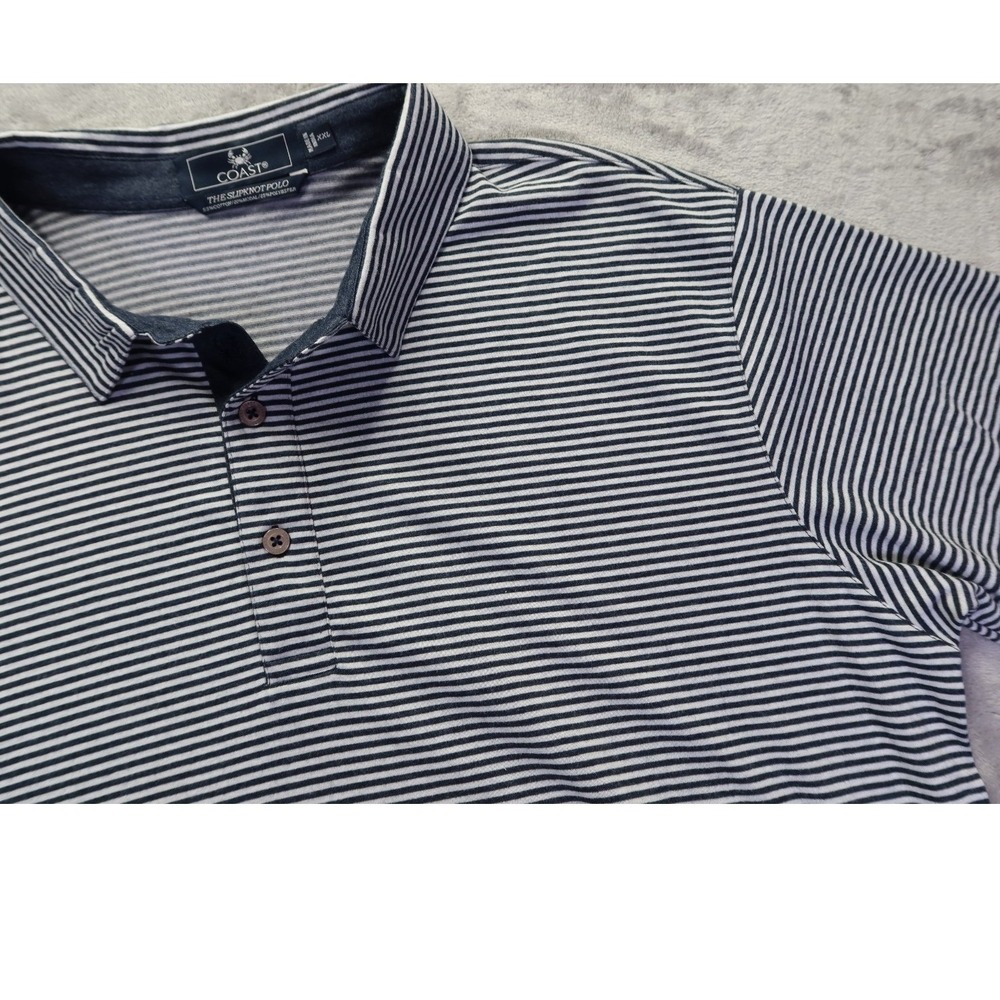 Coast Slipknot‎ Polo Mens XXL Navy Blue White Striped Short Sleeve Cotton Blend
